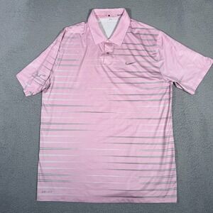 Nike Polo Shirt Mens Large Pink Striped Tiger Woods Hawks Landing Golf Stretch